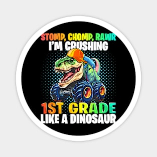 1St Grade Dinosaur Monster Truck Back To School First Day Magnet